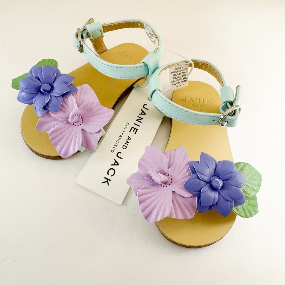 Janie And Jack Flower Sandal SIZE 4T Mint Floral NWT
